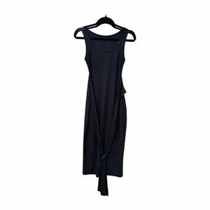 Ribbed Tank Midi Dress – Black | Tie Front Detail | Bodycon Fit